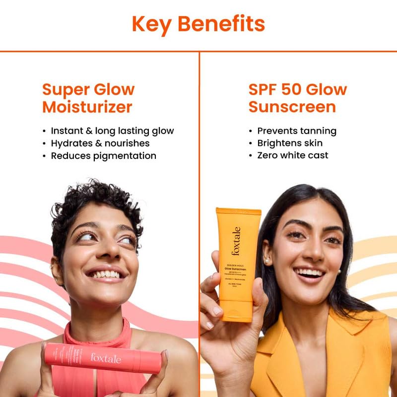Image of Foxtale Eternal Glow Combo | Super Glow Face Wash + Vit C Glutathione Serum + Super Glow Moisturizer + SPF 50 Glow Sunscreen | Cleanses, brightens, hydrates & protects | All skin types | Unisex