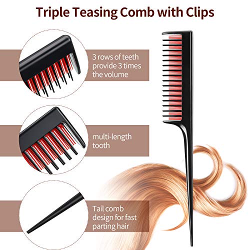 3 Pieces Teasing Comb For Women Include 2 Triple Teasing Comb Rat Tail Combs And Boar Bristle Brushes Comb For Stylist Men Backcombing Slicking Curly Thick Wet Hair #TOP3