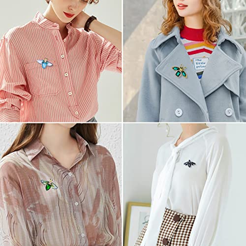 MEEDOZ 6 Pieces Dragonfly Butterfly and Bee Insect Brooches for Women, Crystal Rhinestone Animal Lapel Brooch Pin Set for Daily Decoration