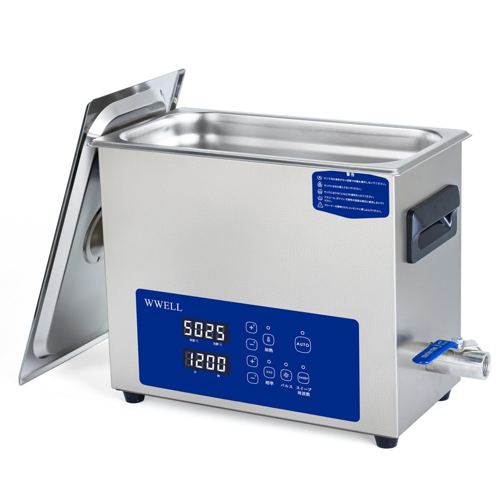 WWELL 超音波洗浄機 業務用 6L 卓上型 28/40kHz スイープ周波数 自動モード 超音波洗浄器 電子部品/金物工具/実験室器具/アクセサリー用 タッチパネル 加熱 脱気 日本語説明書付き