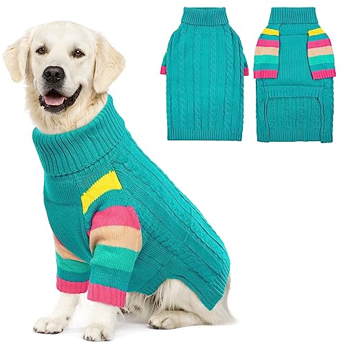 IECOii Dog Sweater for Large Dogs-Green-XXX Large-Cold Weather Knitwear Pullover Dog Winter Clothe,Warm Christmas Sweater for Border Collie Husky Samoyed Golden Retriever Weimaraner Rottweiler Alaska
