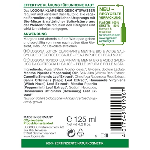 Bio Klärendes Gesichtswasser von LOGONA Naturkosmetik für unreine Haut & Mischhaut, Bio-Minze & natürlicher Salicylsäure… - Image 3