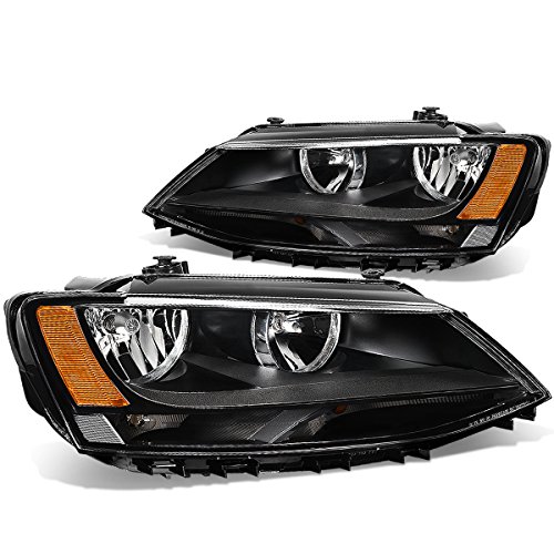 DNA Motoring HL-OH-VWJETTA11-BK-AM Black Housing Amber Corner Headlights Replacement For 11-18 Jetta 4-Door Sedan