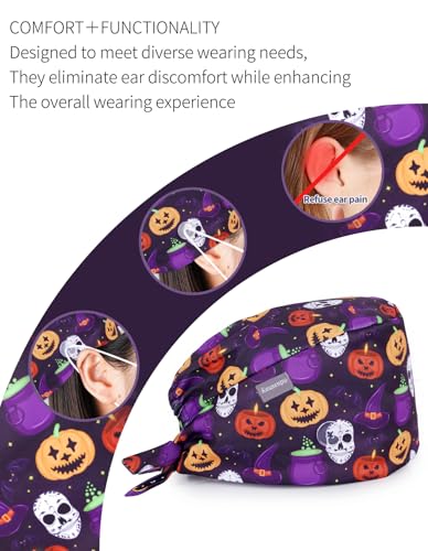 Image of Kousenpu Scrub Caps for Women, Adjustable Women's Surgical Cap with Buttons, Breathable Cute Design for Nurses and Doctors