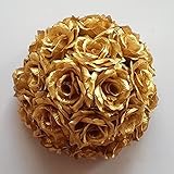 HomeABC 3.5 Inches Silk Pomander Kissing Flower Ball, Golden 10 Pack