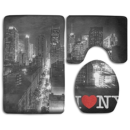 RedBeans I Love New York Badematte Badteppich Badteppich Waschbar Rutschfest 3-teiliges Badteppich-Set