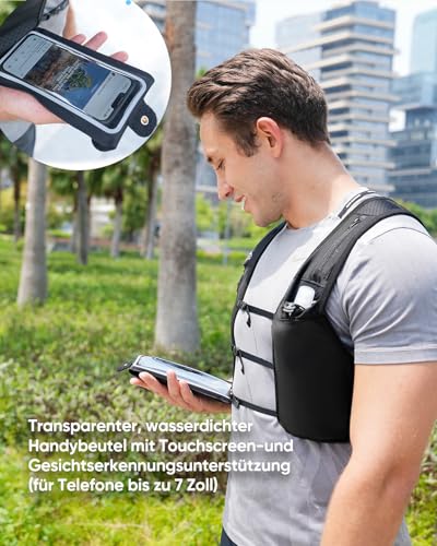 Zelvot Laufweste für Damen und Herren, Europäisches Originalpatent, Verstellbare Brustgurte, Trinkweste Laufen mit 500ml Wasserflasche, Reflektierender Trinkrucksack mit Handyhalterung (Schwarz, M/L)