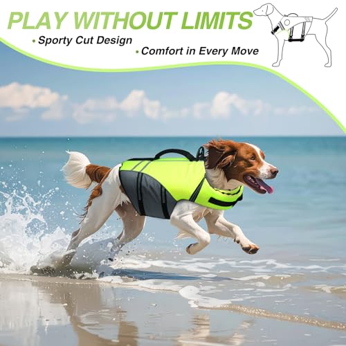 VIVAGLORY Sports Style Hundeschwimmweste, Rettungswesten Für Hunde Bootfahren, Auftrieb & Schwimmhilfe, Schwimmweste, M, Neon-Gelb