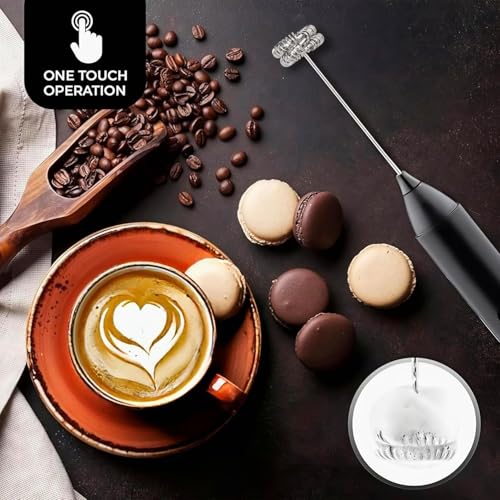 Image of Rechargeable Milk Frother, 3-Speed Electric Coffee Beater & Hand Blender with Dual Spring Whisk | Type-C Fast Charging for Latte, Cappuccino & Matcha (Black 1)