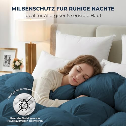 UNIKOME Bettdecke 220x240cm, Daunendecke Mit 100% Baumwolle Bettzug, Ganzjahresdecke Mit 2220g Daunen|Feder Füllung… – Ansicht 6