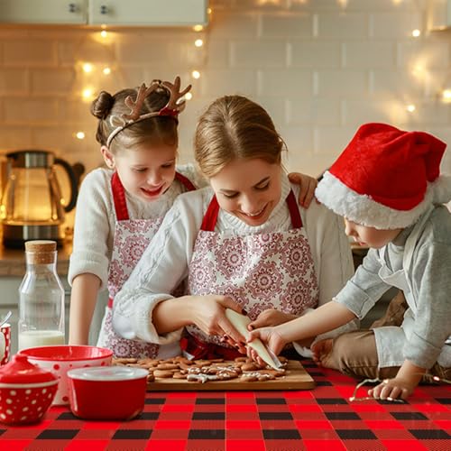 Image of Gistome 3-Piece 54 x 108 Inch Buffalo Plaid Plastic Tablecloth - Red and Black Checkered Design, Disposable Rectangle Table Cover for Dining, Birthday, Christmas, Fall and Winter Themed Decorations