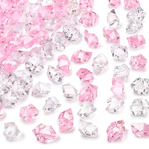 DomeStar Fake Ice, 150PCS Acrylic Fake Diamonds Vase Fillers Pink and Transparent Rocks Plastic Gems...