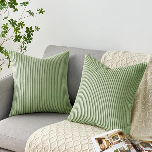 Image of Topfinel Decorative Sage Green Throw Pillow Covers Cushion Cases, Set of 4 Soft Velvet Modern Double-Sided Designs Match for Home Decor, Pillow Inserts Not Included (18x18 inch)