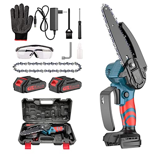 Bogseth Mini Kettensäge mit Akku 6 Zoll, Akku Kettensäge Elektrische Einhand mit 2 Akku und Ladegerät, Handkettensäge Akku für Gartenscheren Astschere Holzschneidenz und Gartenarbeiten