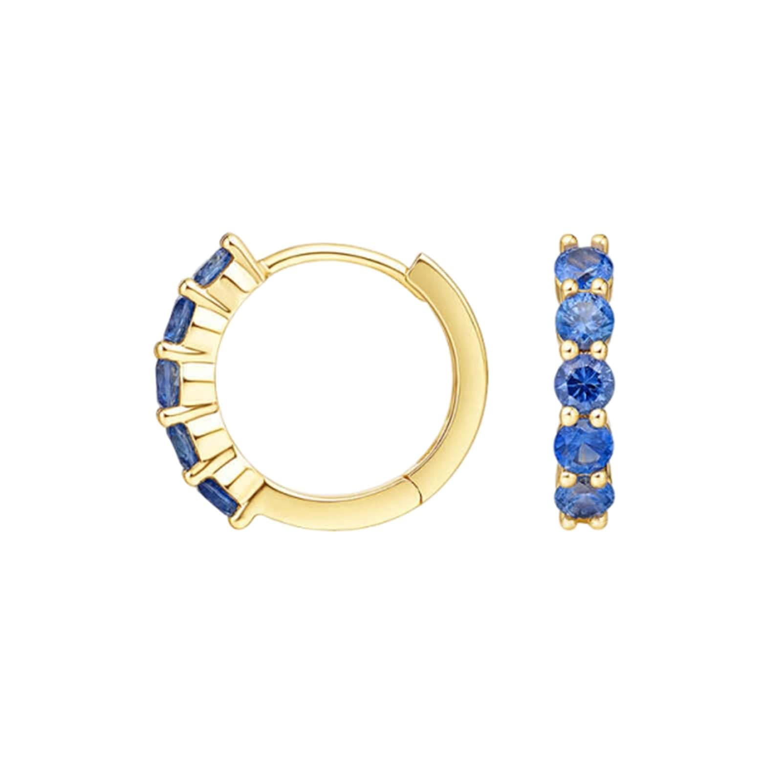 KnSam Prawdziwe złoto 9K/14K/18K żółte złoto Creole Hoop, 0,75 ct szafir kolczyki damskie vintage klasyczne szlif okrągły niebieski, damskie kolczyki na sztyfcie małe złoto Au750/ 585/375