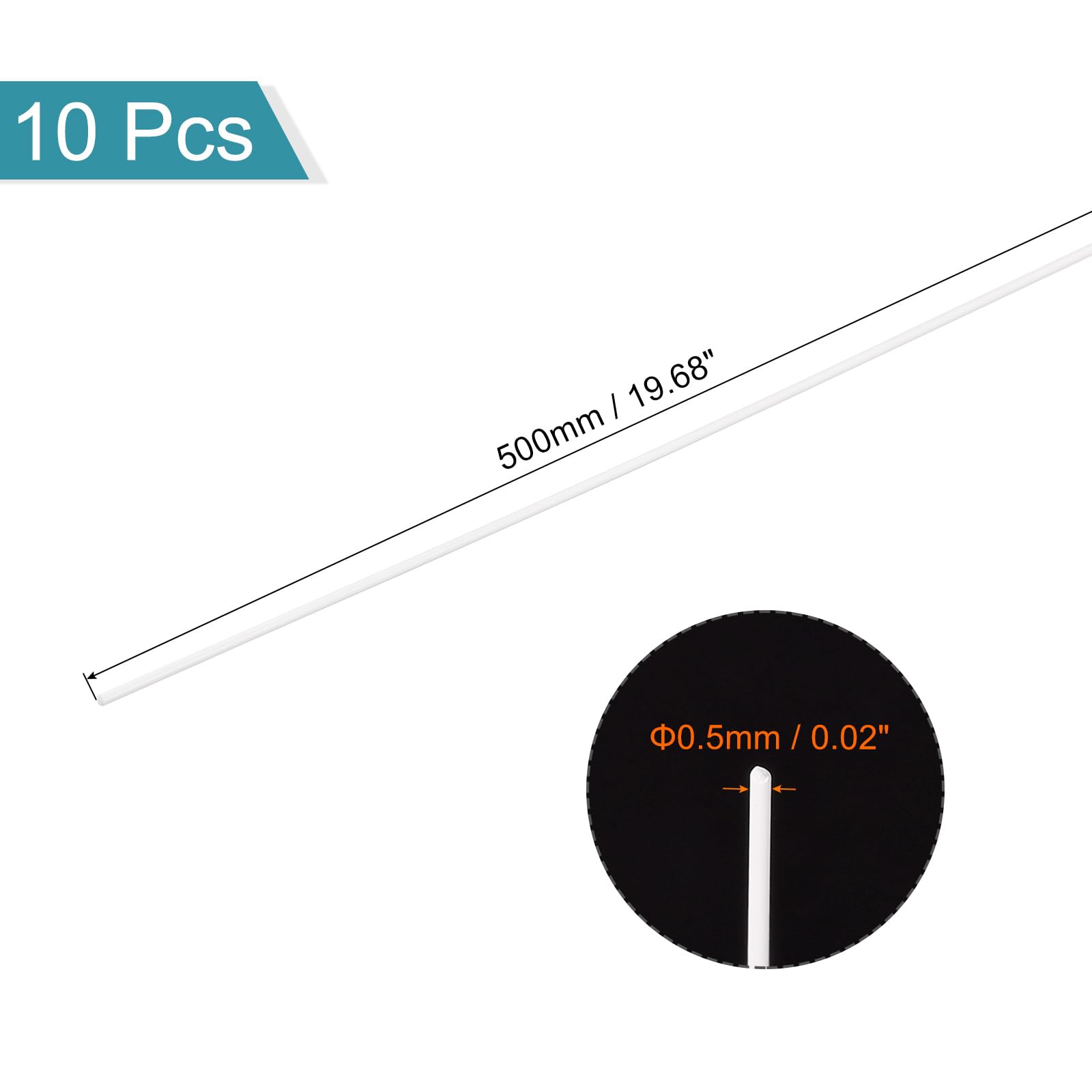 QUARKZMAN Asta Tonda Plastica Abs, Diametro 0,5 Mm x 500 Mm per Materiale Modellismo Fai-Da-Te, Realizzazione di Modelli Architettonici, Tavolo Sabbia Fai-Da-Te, Confezione 10Pz