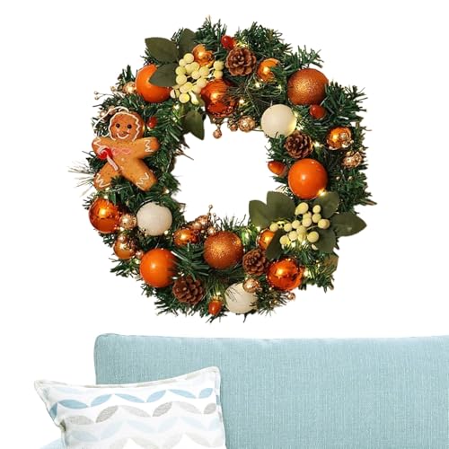 Huayeex Outdoor Weihnachtskranz | 40 cm Landhaus Lebkuchenkranz mit Beleuchtung für Zuhause - Realistische Deko Für Eingangstür Fenster Kamindekoration Wand Innen Außen Büro Huayeex Outdoor Weihnachtskranz | 40 cm Landhaus Lebkuchenkranz mit Beleuchtung für Zuhause - Realistische Deko Für Eingangstür Fenster Kamindekoration Wand Innen Außen Büro