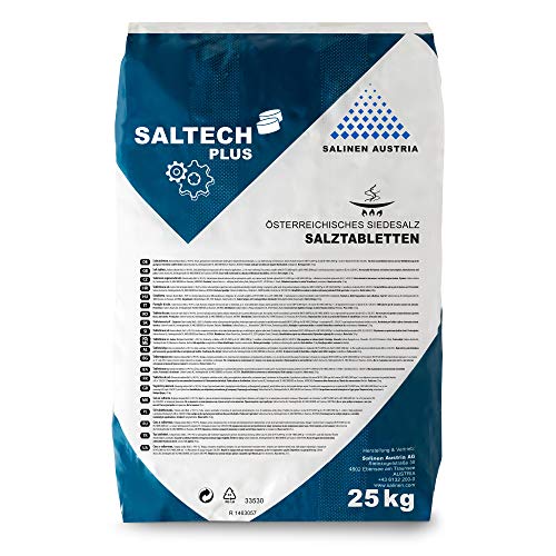 SALTECH Plus Salztabletten im 25kg Sack für Wasserenthärtungsanlagen Entkalkung & Elektrolyse I Hochreines Regeneriersalz (99 9 NaCl) mit höchster Löslichkeit für sauberes & weiches Wasser