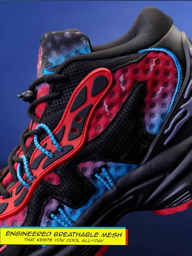 Image of The Souled Store Spider Verse: Men and Boys Lace Up Sneakers Black and Red and Blue Streetwear Trainer Engineered Breathable Mesh Cushioned Sole Durable Outsole Lightweight and Breathable