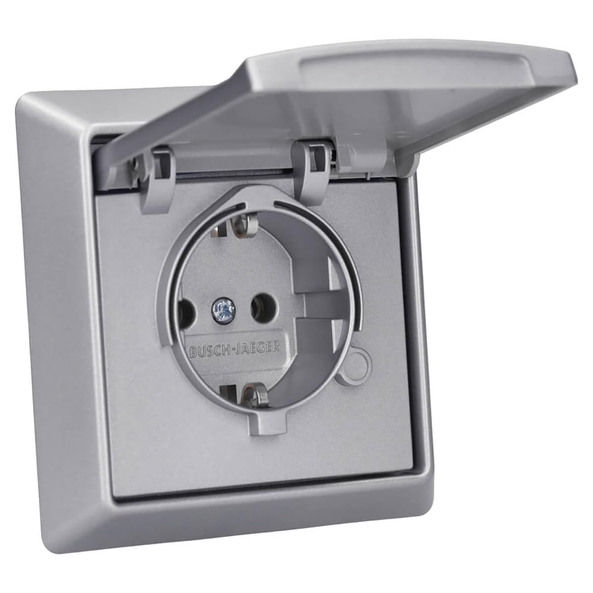 Busch-Jaeger Allwetter 44 Set: 1x SCHUKO Unterputz Steckdose mit Klappdeckel 20 EUGK-33-101 + 1-fach Rahmen 2101-33 Alusilber UP IP44
