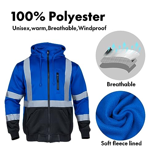 VENDACE High Visibility ANSI Class 1 Reflective Safety Fleece Sweatshirt Hoodie for Men with Detachable Hood(Royal blue,M) - Image 6