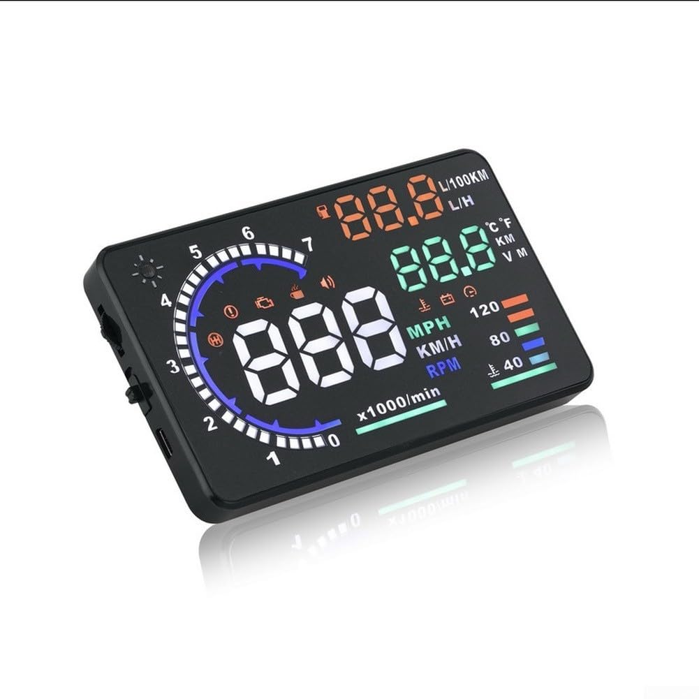 Car Hud Head Up Display Proyector compatible con Obd2 que muestra velocidad real Rpm Temperatura del agua Voltaje Uso de combustible Pantalla de alta resolución Atenuación automática Cuerpo de metal