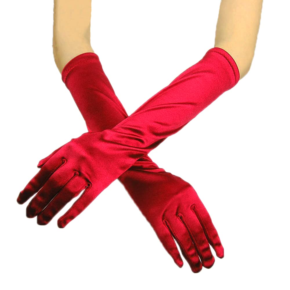 Duories Classic Women's Gloves Long Elastic Elegant 1920s Style Evening Gloves Satin Gloves Gothic Opera Festival Party Wedding Bridal Gloves for Festive Fancy Dress Costumes Carnival Wine Red
