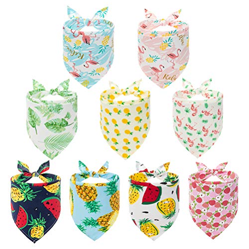 PAWCHIE Cute Dog Bandana 9 Pack - Flower & Fruit Pattern Cooling Summer Style - Soft Dog Triangle Scarfs for Pet Puppy Boys & Girls