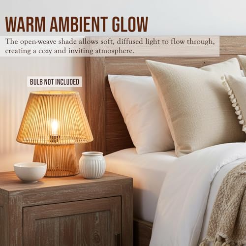 Image of PrettyKrafts Rattan Table Lamp (Bulb Not Included) | Natural Rattan Lampshade with Metal Base | Modern Minimalist Bedside & Living Room Lamp | Home Decor Lighting & Wedding Gift