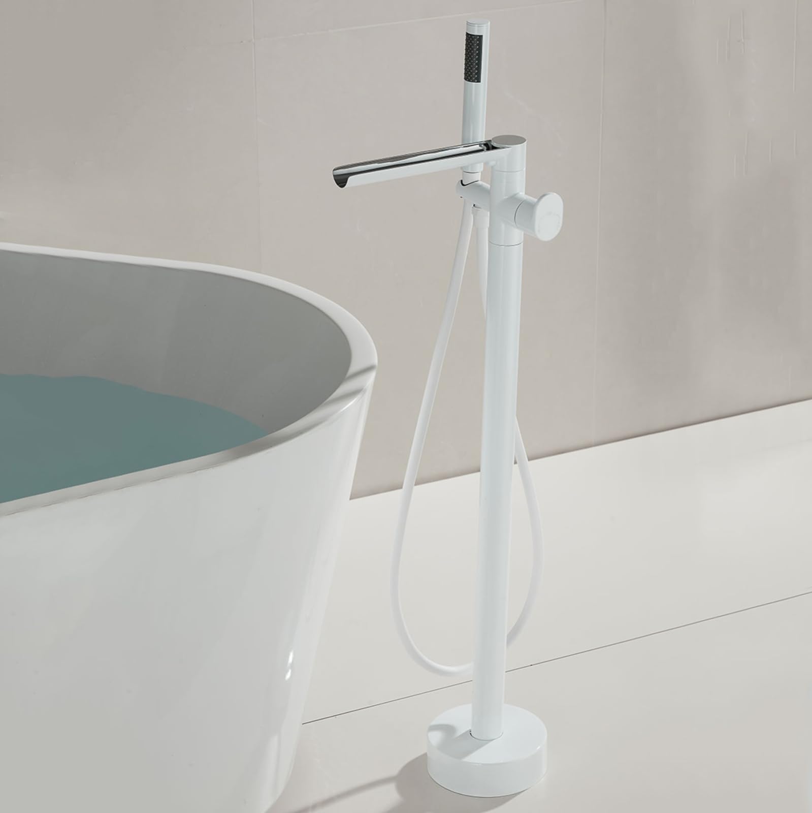 BiaoTeng Grifo de Bañera Exenta con Ducha Mano Blanco Laton