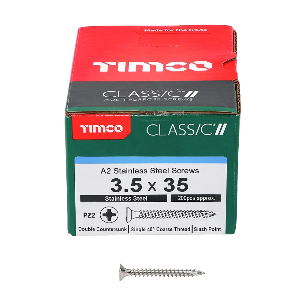Timco 35035Class Classic Multi Purpose Screw Pz2 Csk A2 S/S 3.5 X 35Mm Box Of 200 5055017523870
