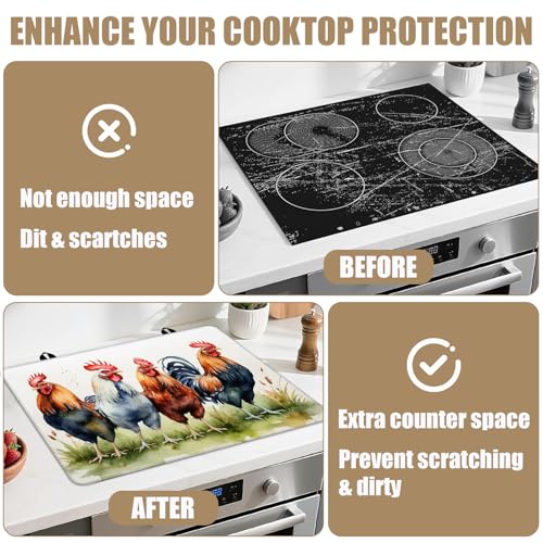 Image of Rustic Rooster Stove Top Covers for Electric Stove,Farmhouse Electric Gas Stove Pad Heat Resistant Range Cooktop Protector for Home Decor Kitchen 28 inchx20 inch