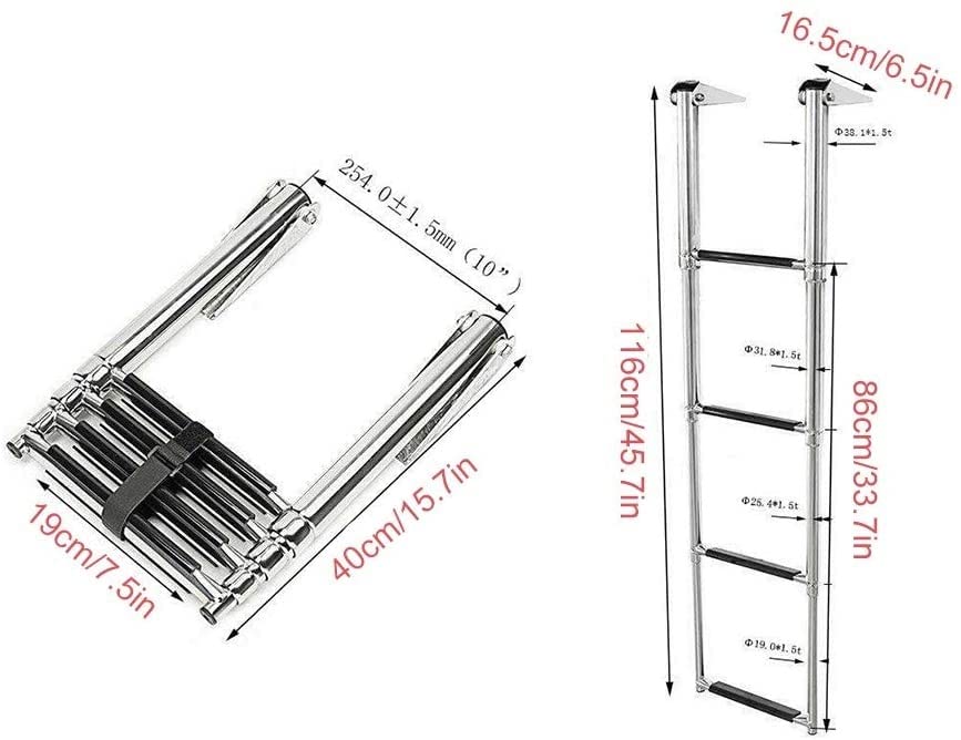 Échelle de bateau télescopique à 4 marches pliante en inox 440 lbs - 2