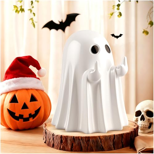 Halloween Ghost Figurine Middle Finger Funny Ghost Statue Decor Indoor for Porch Spooky Resin Ghosts Ornaments Accessories for Home Office Desk Tabletop Party Cute Halloween Decorations Gifts Props