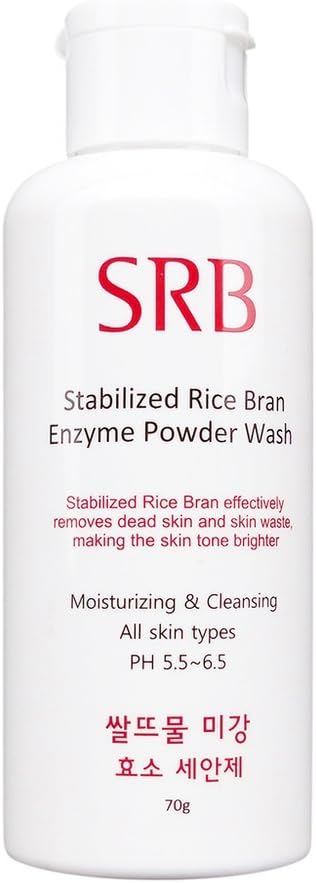 Stabilized Rice Bran Korean Beauty (SRB) Enzyme Powder Face Wash and Scrub, Cleanses, Exfoliates, Brightens- 70 grams