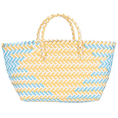 Housoutil Einkaufstasche Strandkorb Tragetasche Rattan Einkaufskorb Flechtkorb geflochten Shopper Korbtasche Shoppertasche Vintage Style für Outdoor Snack Spielzeug Wäsche Picknick Cover