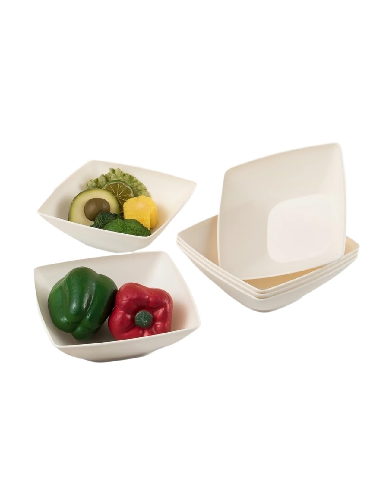 Cuenco Cuadrado de plástico Grande, vajilla Beige Reutilizable for Sopa y Ensalada(6pcs-Beige)