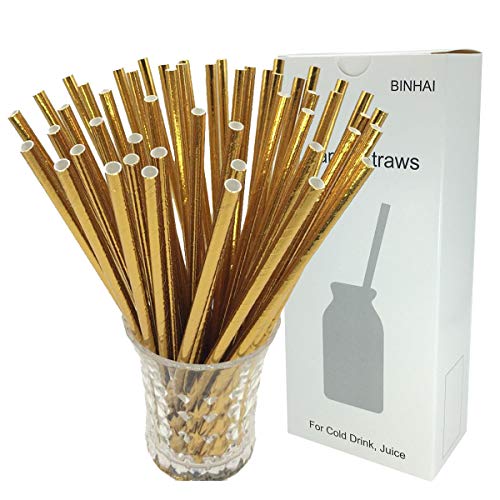 Gold Strohhalme,100 Stück, mit recycelter Verpackung, biologisch abbaubar, für jeden Tag, Party, Hochzeit, Feier, DIY, mehrfarbig I Cover