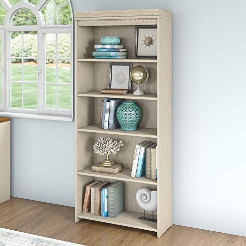 Bush Furniture Fairview 5 Shelf Bookcase in Antique White Beachfront