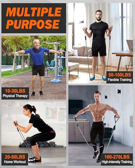 Zacro Resistance Bands for Working Out, 270 LBS Heavy Exercise Bands with Handles for Heavy Resistance Training, Home Gym Workout, Men/Women