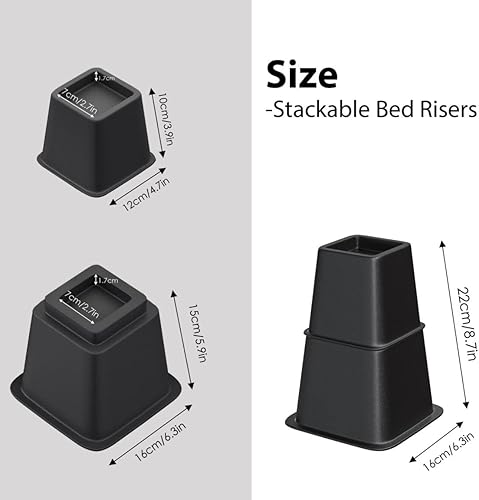 Miniatura 4 de TomGear Elevadores de cama de 8 pulgadas, elevadores de cama resistentes en alturas de 3, 5 u 8 pulgadas, elevadores apilables para sofá, silla,