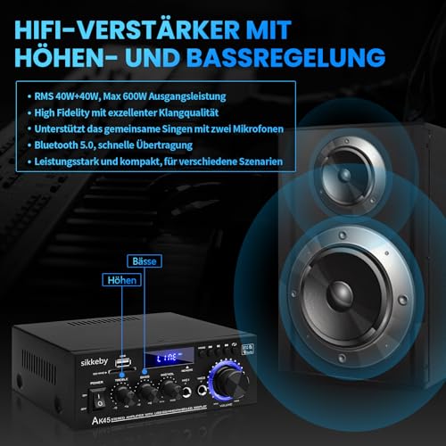 HiFi-Verstärker AK45 Mini Bluetooth Stereo-Audioverstärker Receiver 12V/ 220V 600W 2 Kanäle...