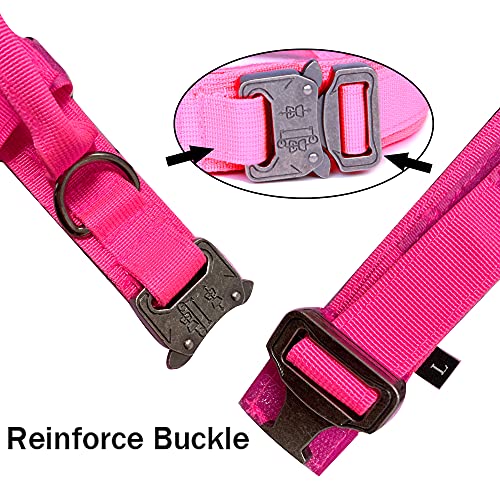 Image of Tactical Dog Collar and Leash Set Adjustable Military Nylon Dog Collar with Control Handle and Heavy Duty Metal Buckle for Large Dogs(Pink L