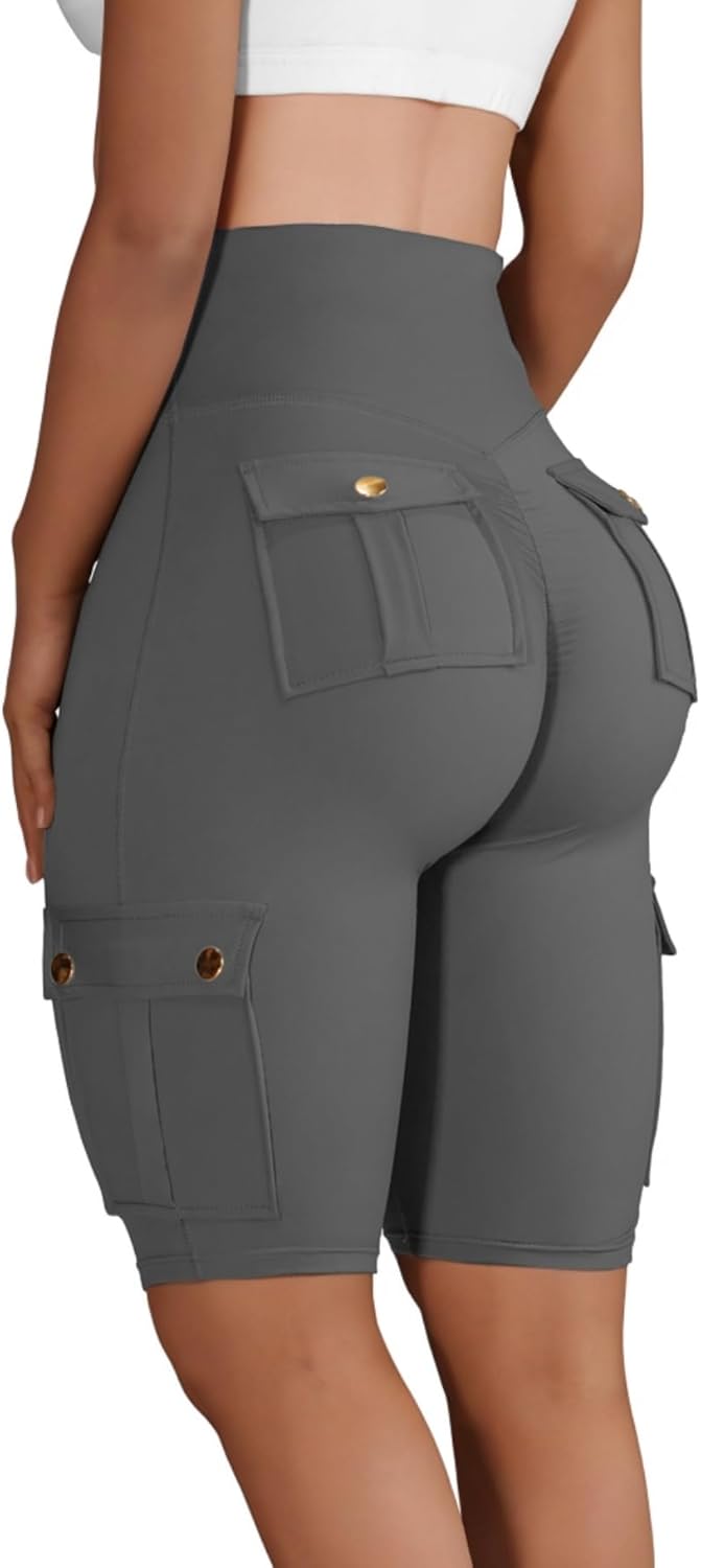Wavar Biker Shorts for Women Scrunch Butt Cargo Shorts High Waist Tummy Control Workout Yoga Running Athletic Shorts - Image 3