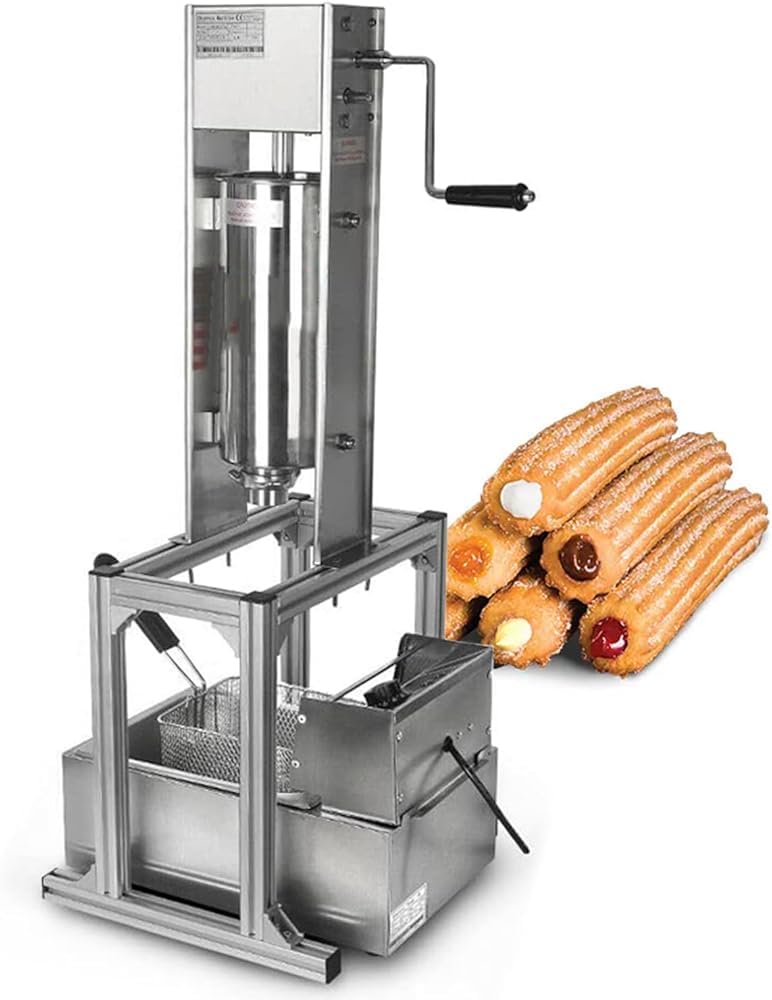 Machine à Churros Commerciale de 5 L, avec Friteuse de 6 L, Machine Manuelle en Acier Inoxydable pour Fabrication de Beignets et Churros Espagnols, avec 5 Buses pour Restaurants et Boulangeries of