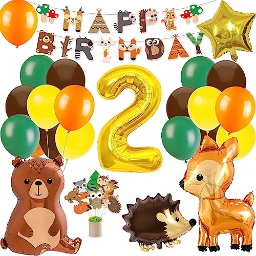 Decoración de cumpleaños para 2 años, diseño de animales del bosque, selva