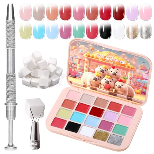 Sponge Pat Painting Gel, 20 Colors Ombre Gel Nail Polish for Ombre Nails Aura Nails, French Manicure DIY Nail Art High-glossy No wipe DIY Palette Cloud Fluff