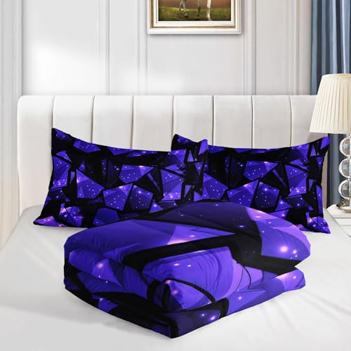 Image of Purple Fragment Comforter Set Chic Creative Printed Bedding Set with 1 Comforter and 2 Pillowcases for Boys and Girls Bedroom All Season(Fragment Twin)