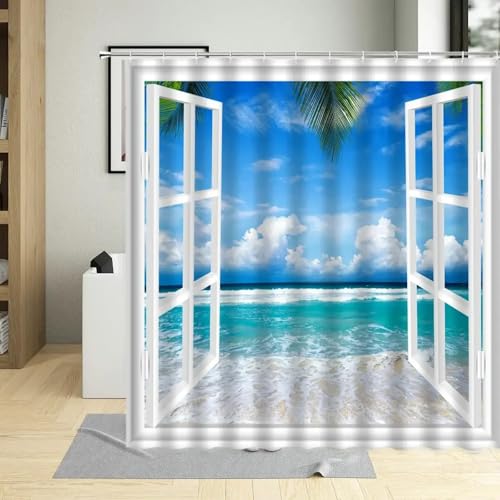Rideau de douche décoration 3D mer en polyester premium 175x183 - 3