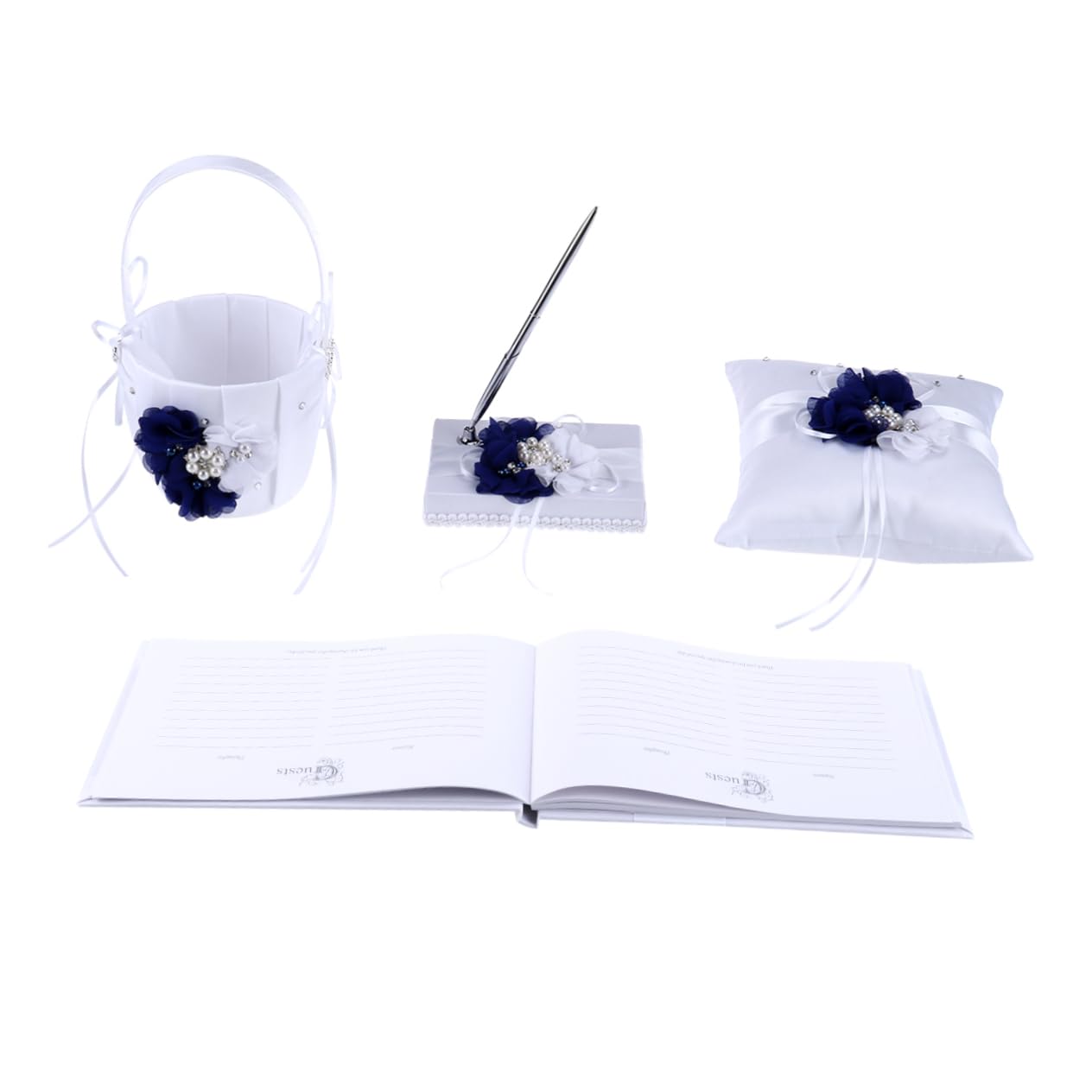 HOMOCONO Wedding Supplies Kit Ring Pillow Flower Basket Notebook Pen Holder Ideal for Bridal Party